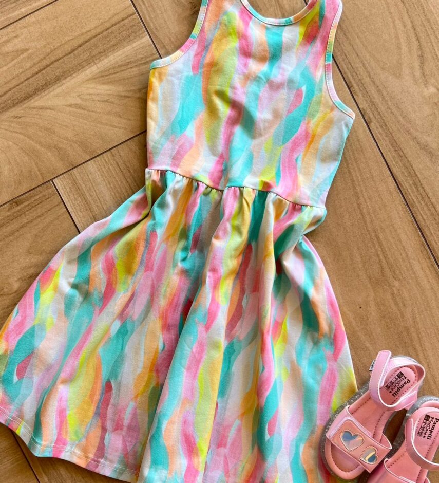 fernandaramoskids com br Vestido Infantil Feminino Rodado Estampado Aquarela1