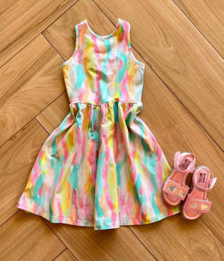 Vestido Infantil Feminino Rodado Estampado Aquarela Fernanda Ramos Kids