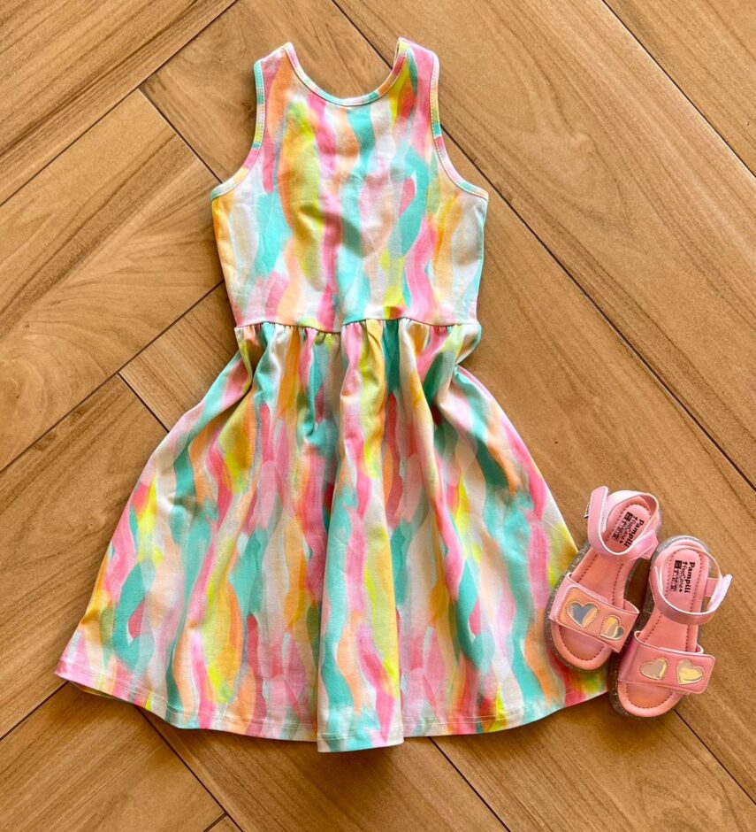 Vestido Infantil Feminino Rodado Estampado Aquarela Fernanda Ramos Kids