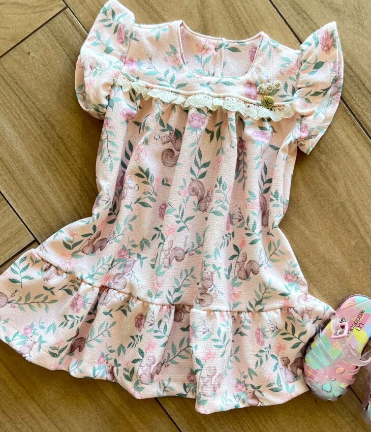 fernandaramoskids com br Vestido Infantil Feminino Rosa Estampa Esquilinho 1