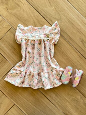 Vestido Infantil Feminino Rosa Estampa Esquilinho Fernanda Ramos Kids