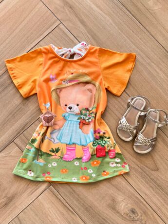 Vestido Infantil Feminino Ursinho Florista Fernanda ramos kids