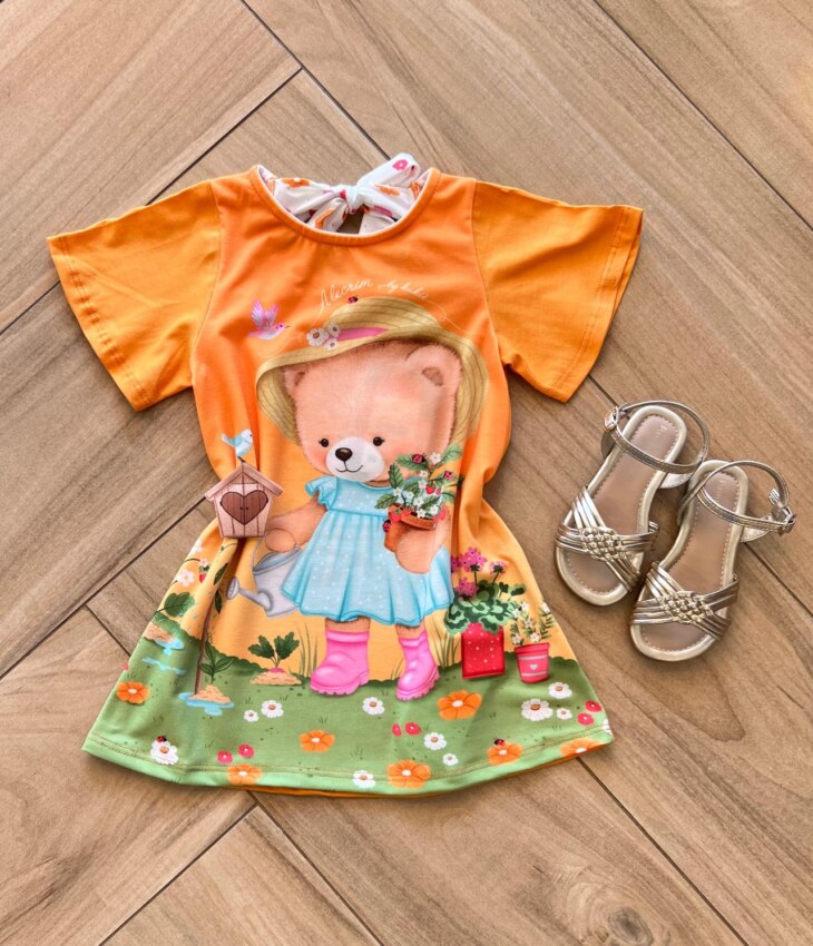 Vestido Infantil Feminino Ursinho Florista Fernanda ramos kids