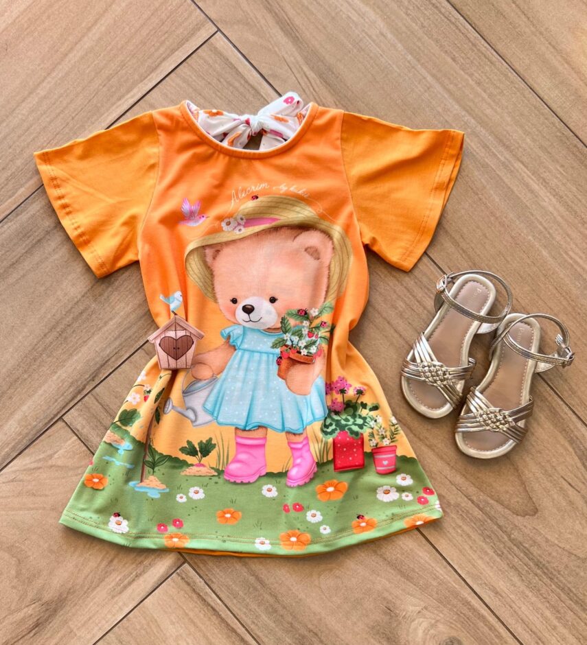 Vestido Infantil Feminino Ursinho Florista Fernanda ramos kids