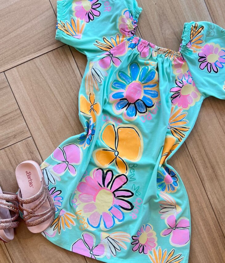 fernandaramoskids com br Vestido Infantil Feminino Verde Estampa Flor 1