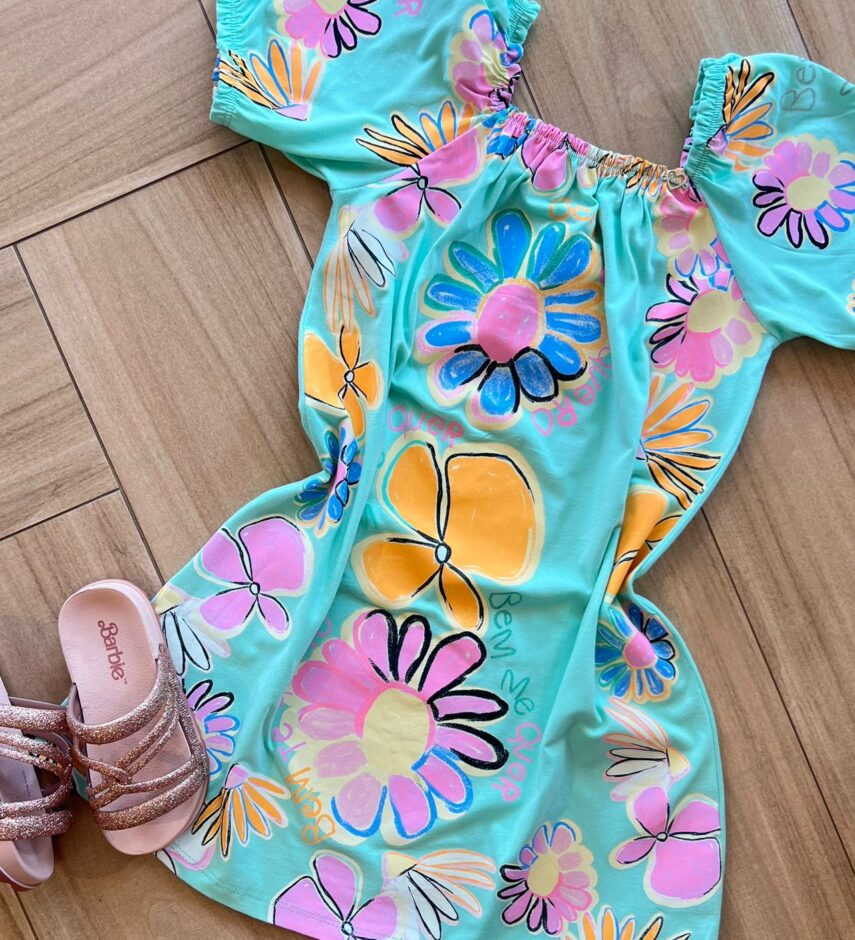 fernandaramoskids com br Vestido Infantil Feminino Verde Estampa Flor 1