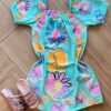 Vestido Infantil Feminino Verde Estampa Flor Fernanda Ramos Kids