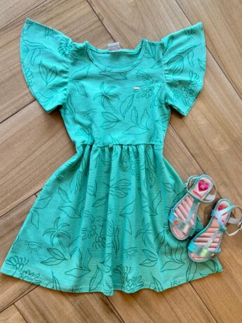 Vestido Infantil Feminino Verde Pássaro Fernanda Ramos Kids