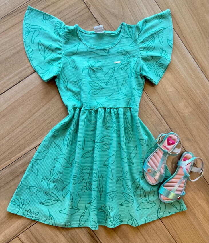 Vestido Infantil Feminino Verde Pássaro Fernanda Ramos Kids
