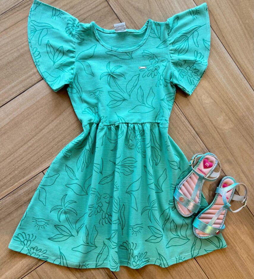 Vestido Infantil Feminino Verde Pássaro Fernanda Ramos Kids