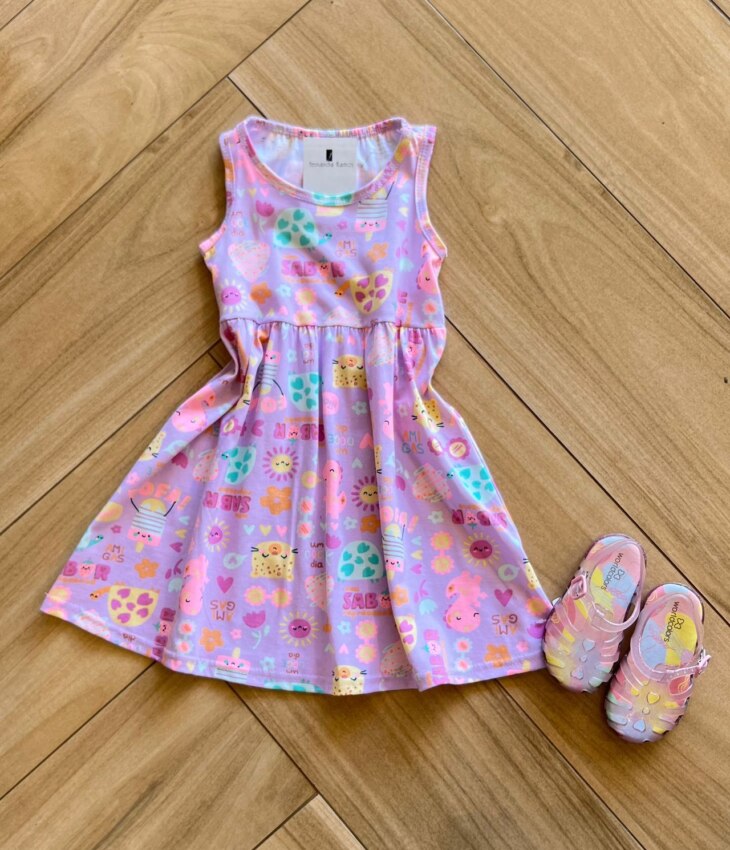 Vestido Regata Infantil Feminino Curto Estampa Animal Fernanda ramos kids