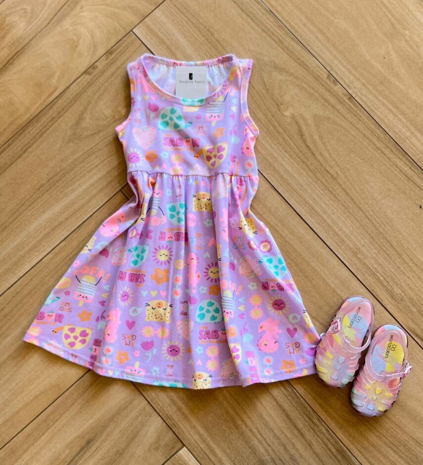Vestido Regata Infantil Feminino Curto Estampa Animal Fernanda ramos kids