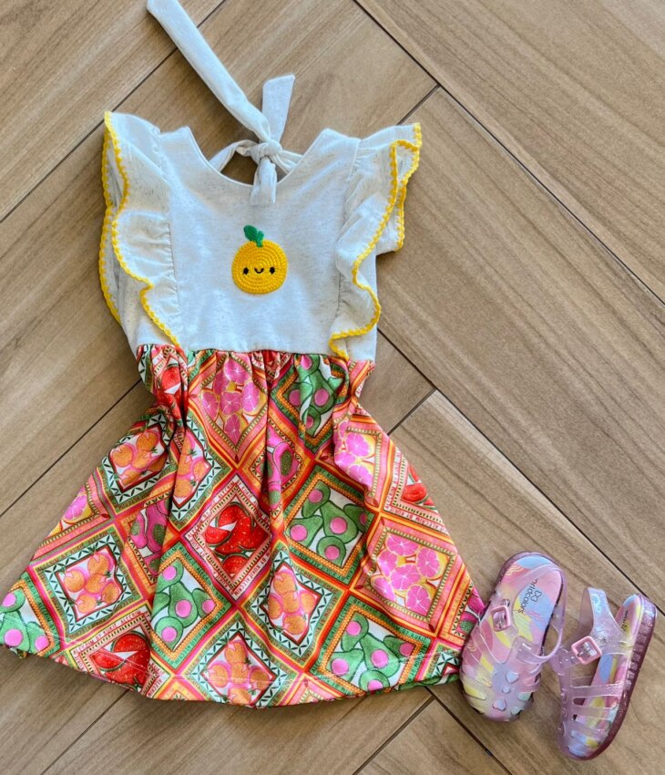 Vestido Regata Infantil Feminino Curto Estampa Frutas Fernanda ramos kids