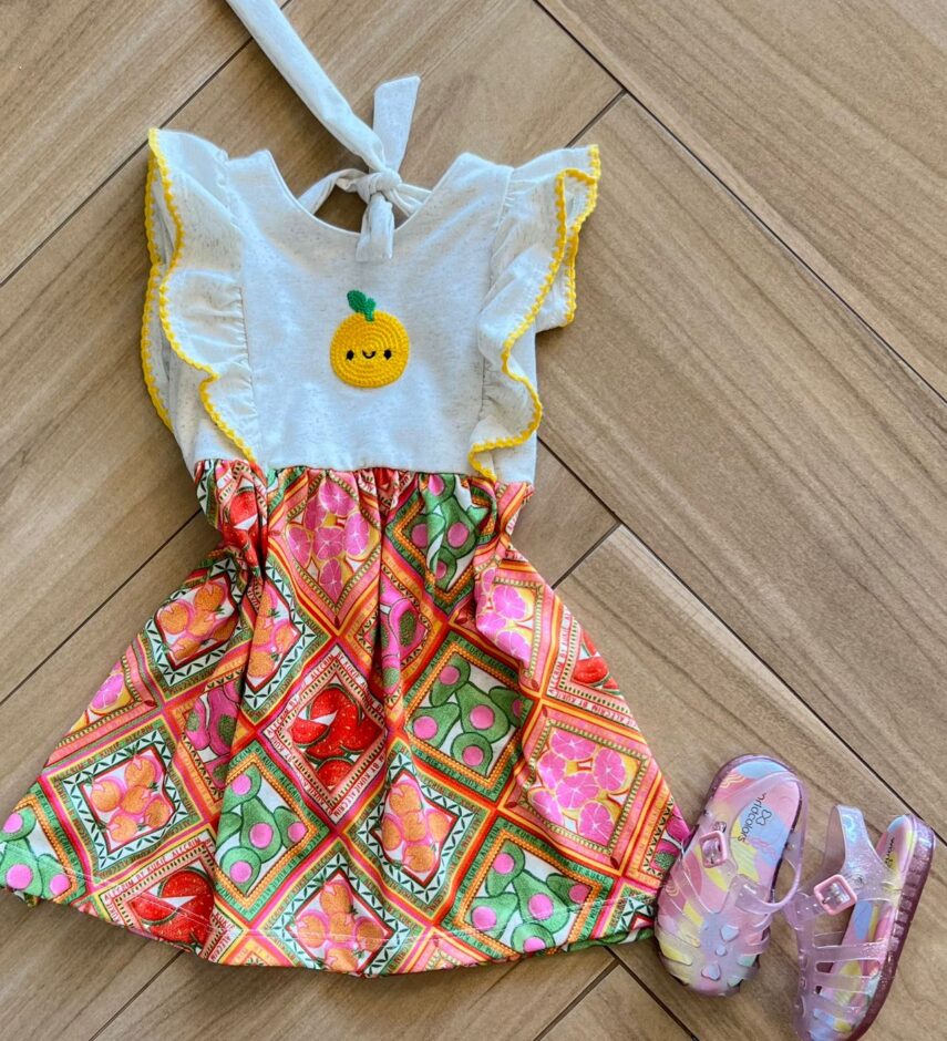 Vestido Regata Infantil Feminino Curto Estampa Frutas Fernanda ramos kids
