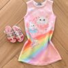 Vestido Regata Infantil Feminino Curto Gatinha Arco Iris Fernanda ramos kids