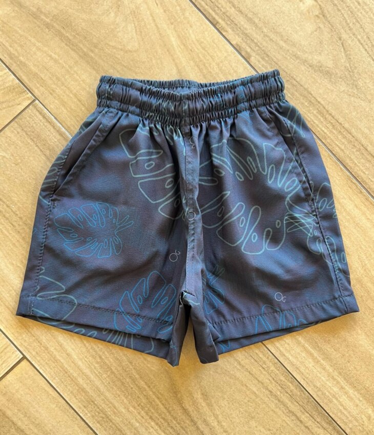 Bermuda Infantil Masculina Boxer Folhagem Fundo Azul Marinho Fernanda Ramos Kids