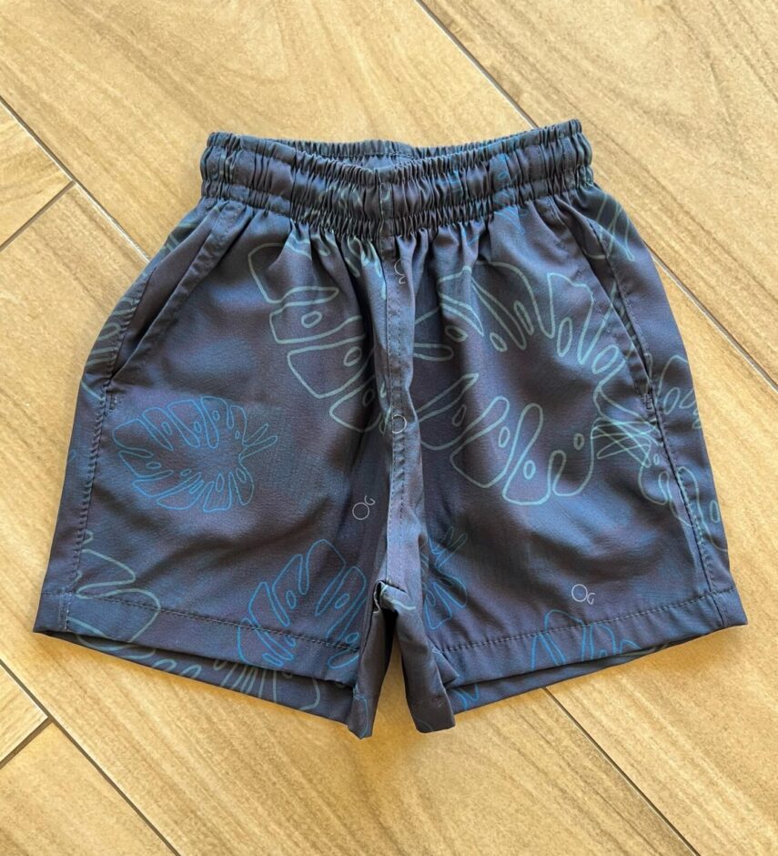 Bermuda Infantil Masculina Boxer Folhagem Fundo Azul Marinho Fernanda Ramos Kids