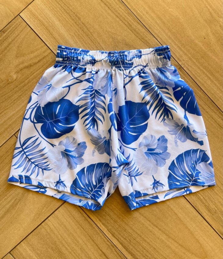 Bermuda Infantil Masculina Boxer Estampa Folhagem Azul Fernanda Ramos Kids