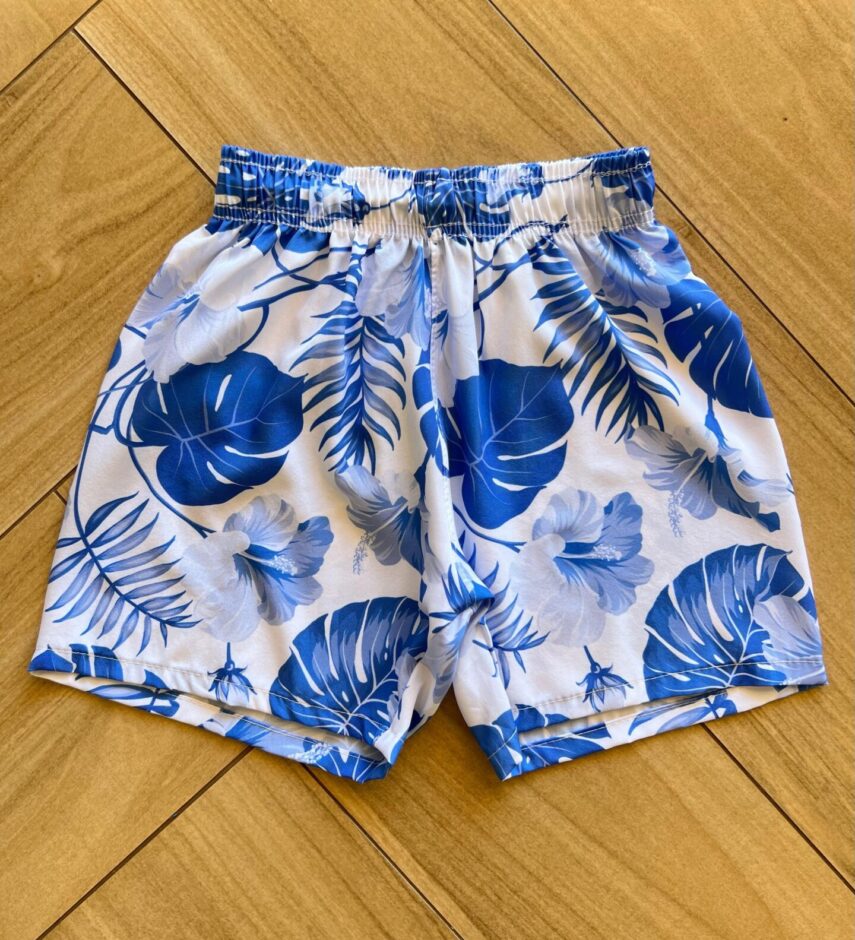 Bermuda Infantil Masculina Boxer Estampa Folhagem Azul Fernanda Ramos Kids