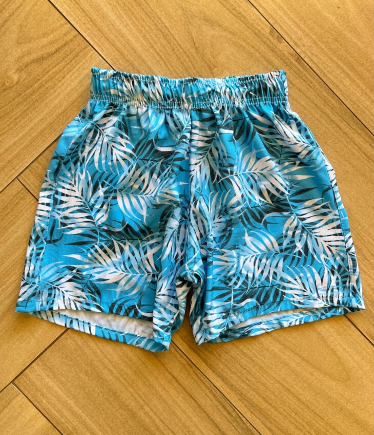 Bermuda Infantil Masculina Boxer Estampa Folhagem Azul Piscinas Fernanda Ramos Kids