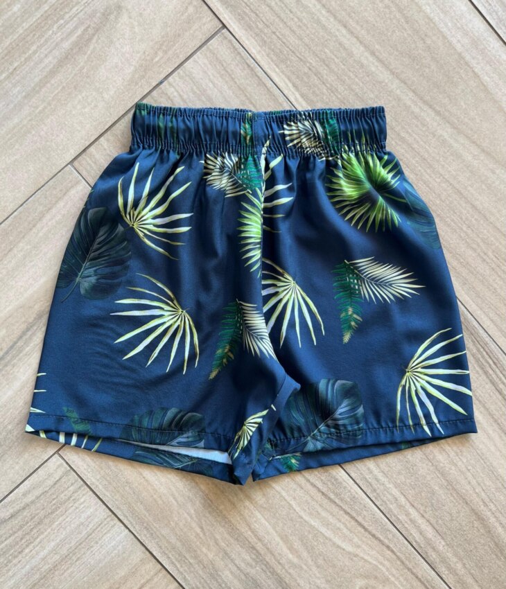 Bermuda Infantil Masculina Boxer Estampa Folhagem Verde Fernanda Ramos Kids