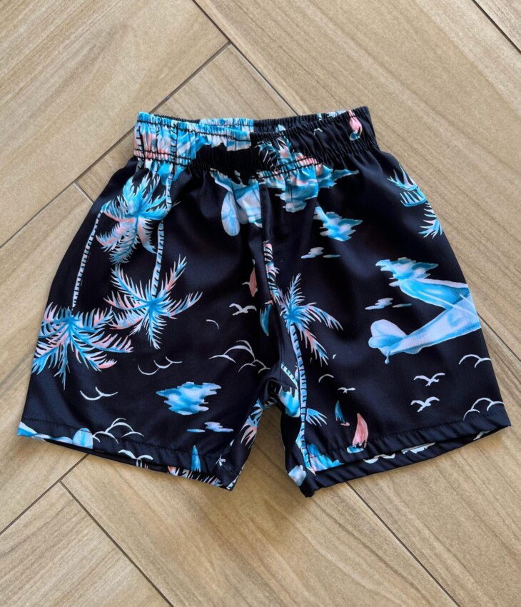 Bermuda Infantil Masculina Boxer Estampa Palmeira Lilás Fernanda Ramos Kids