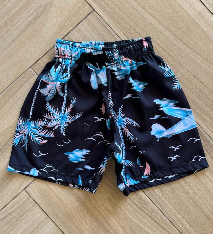 Bermuda Infantil Masculina Boxer Estampa Palmeira Lilás Fernanda Ramos Kids