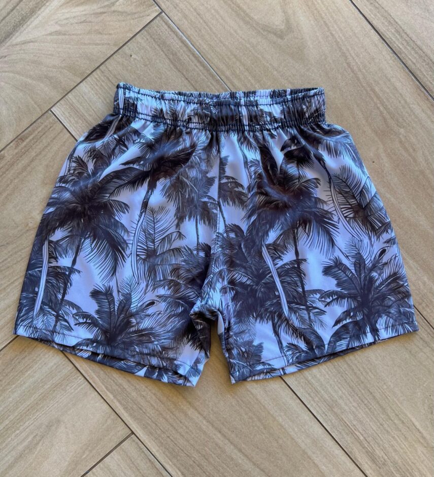 Bermuda Infantil Masculina Boxer Estampa Palmeira Preto Fernanda Ramos Kids