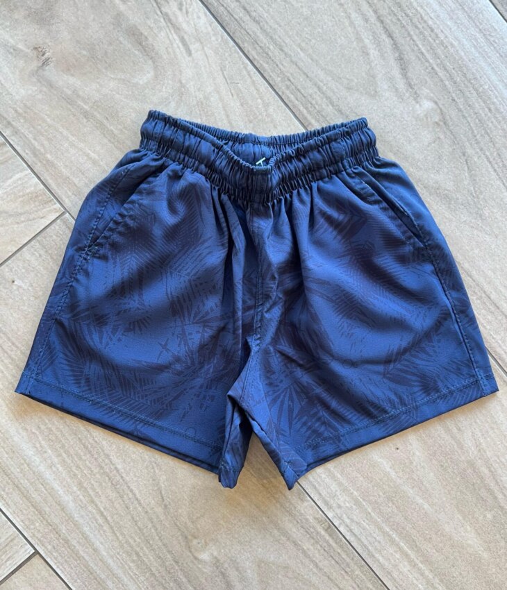 Bermuda Infantil Masculina Boxer Folhagem Fundo Azul Marinho Fernanda Ramos Kids