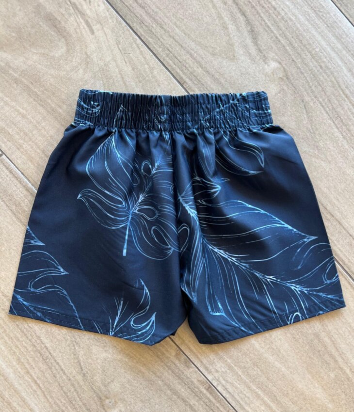 Bermuda Infantil Masculina Boxer Folhas Fundo Azul Fernanda Ramos Kids