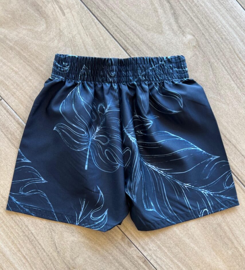 Bermuda Infantil Masculina Boxer Folhas Fundo Azul Fernanda Ramos Kids