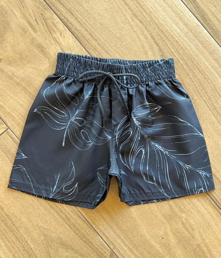 Bermuda Infantil Masculina Boxer Folhas Fundo Azul Fernanda Ramos Kids
