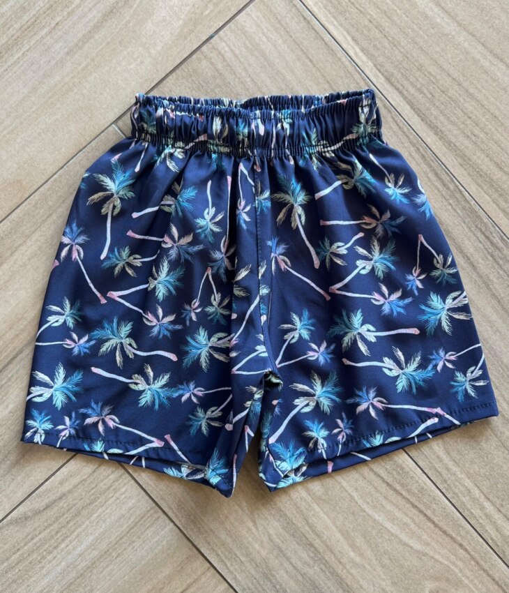 Bermuda Infantil Masculina Boxer Palmeira Fundo Azul Fernanda Ramos Kids