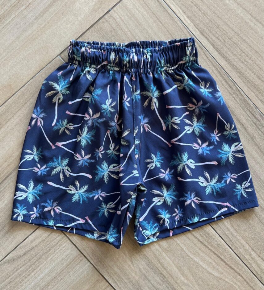 Bermuda Infantil Masculina Boxer Palmeira Fundo Azul Fernanda Ramos Kids