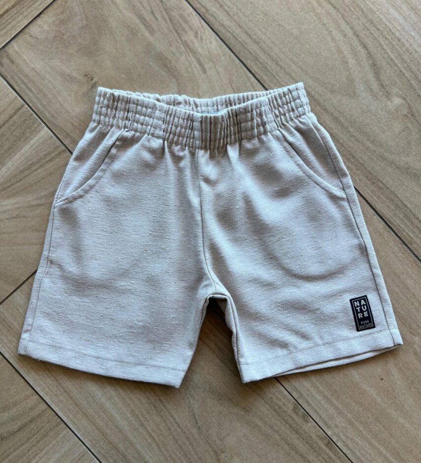 Bermuda Infantil Masculina com Bolsos Bege Fernanda Ramos Kids