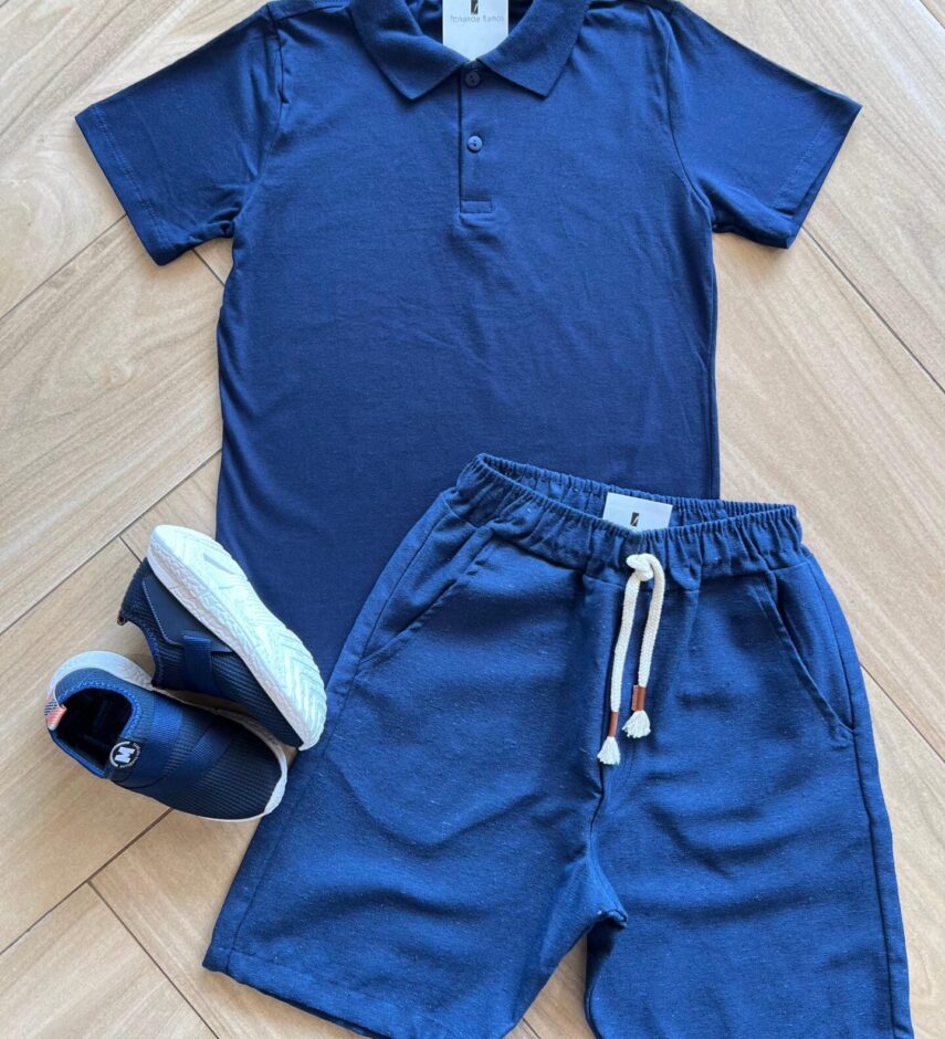 fernandaramoskids com br Bermuda Infantil Masculina com Cordão Azul Marinho1
