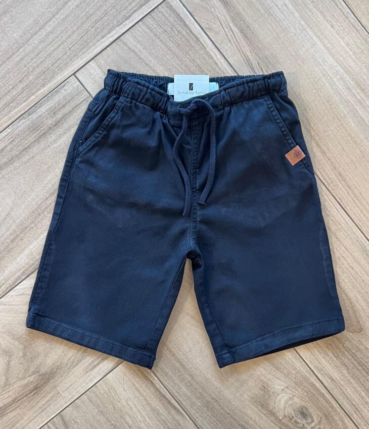 Bermuda Infantil Masculina Comfort com Bolso Preta Fernanda Ramos Kids