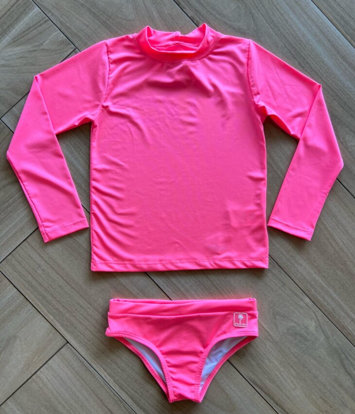 Biquíni Infantil Feminino Blusa e Calcinha Pink Neon Fernanda Ramos Kids