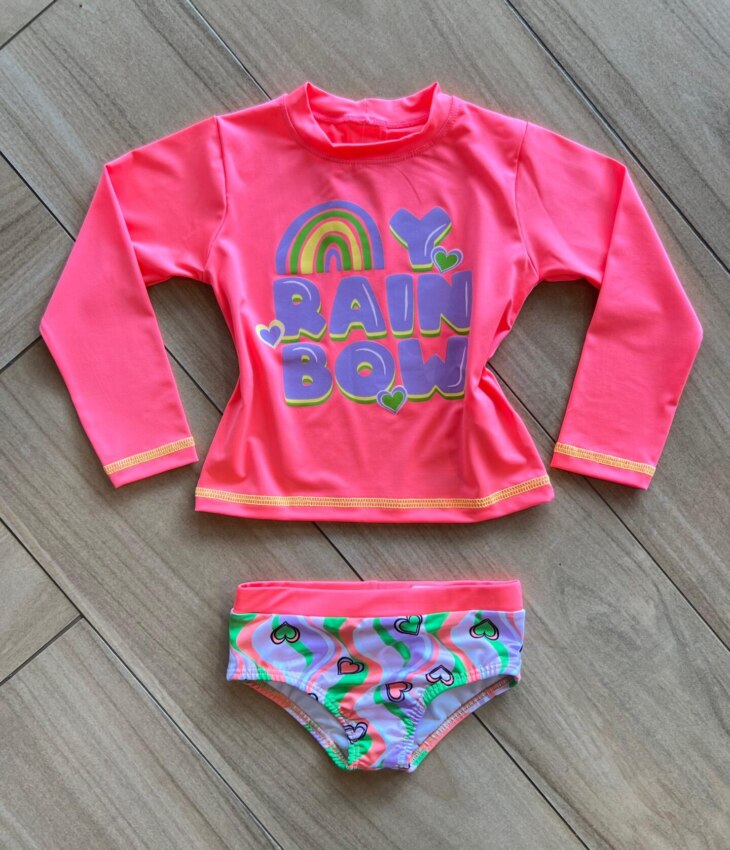 Biquíni Infantil Feminino Blusa Rain Bow e Calcinha Estampada Fernanda Ramos Kids