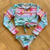 Biquíni Infantil Feminino Cropped e Calcinha Estampa Tropical Azul Fernanda Ramos Kids