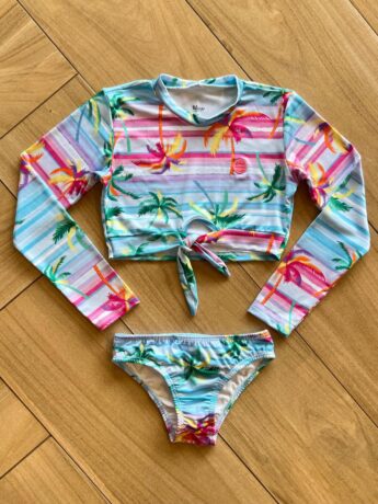 Biquíni Infantil Feminino Cropped e Calcinha Estampa Tropical Azul Fernanda Ramos Kids