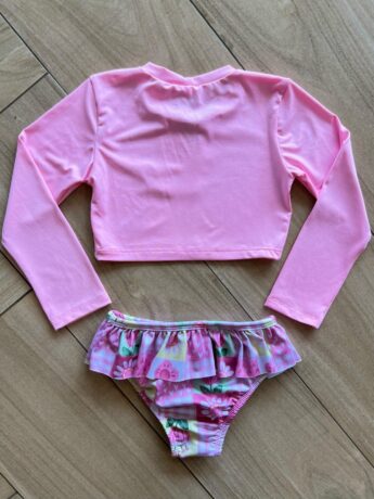 Biquíni Infantil Feminino Cropped Rosa e Calcinha Estampada Fernanda Ramos Kids
