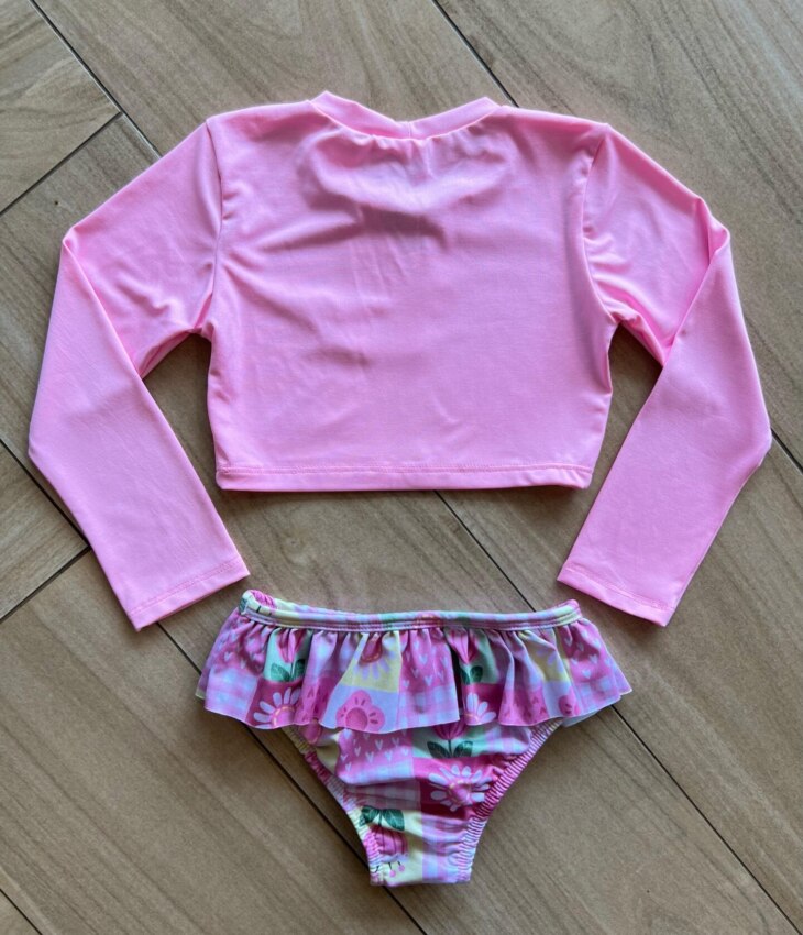 Biquíni Infantil Feminino Cropped Rosa e Calcinha Estampada Fernanda Ramos Kids