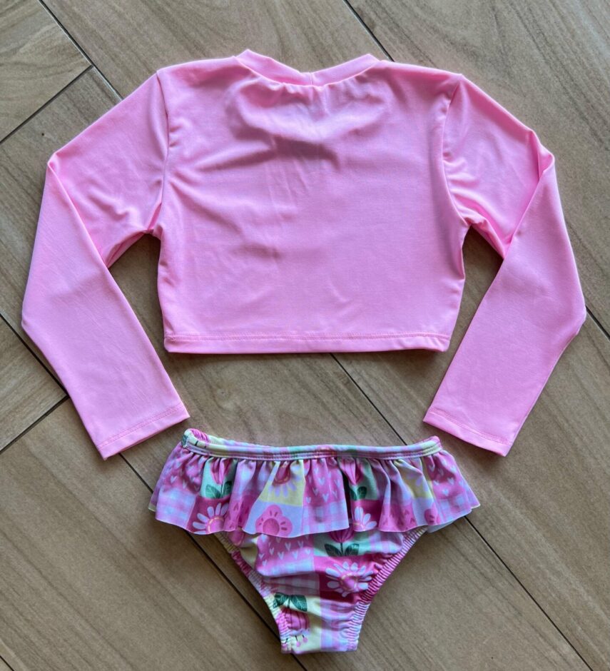 Biquíni Infantil Feminino Cropped Rosa e Calcinha Estampada Fernanda Ramos Kids