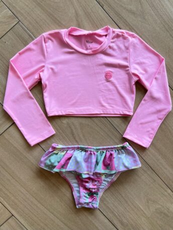 Biquíni Infantil Feminino Cropped Rosa e Calcinha Estampada Fernanda Ramos Kids