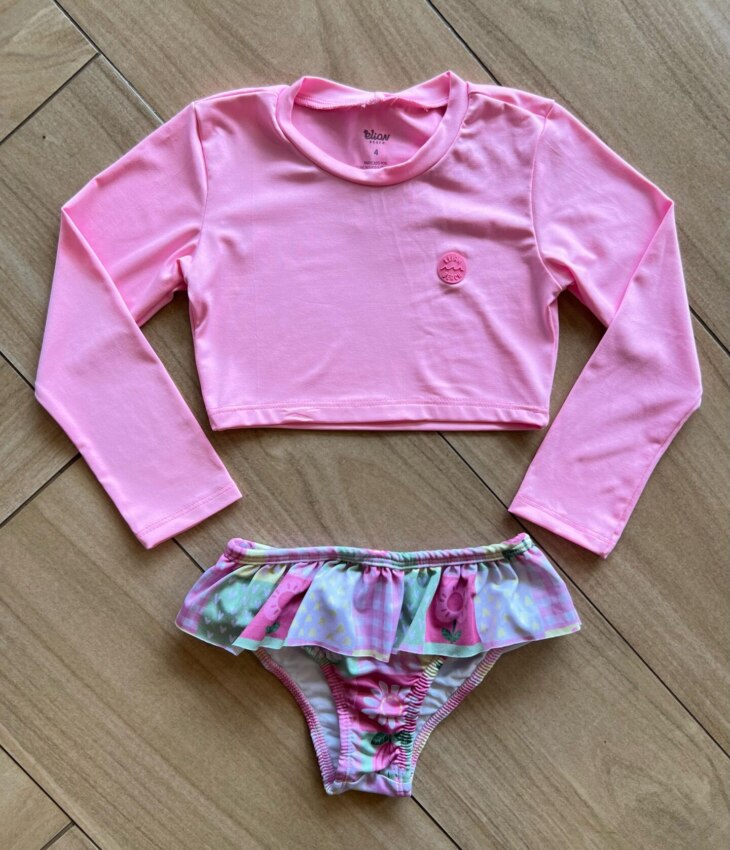 Biquíni Infantil Feminino Cropped Rosa e Calcinha Estampada Fernanda Ramos Kids
