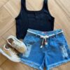Blusa Cropped Alca Infantil Feminino Preto Canelado Fernanda Ramos Kids