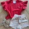 Blusa Cropped Box Infantil Feminino com Amarração Lateral Vermelha Fernanda Ramos Kids