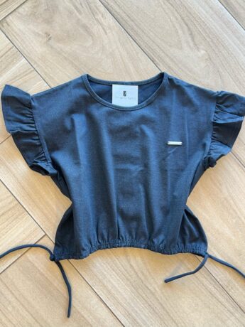 Blusa Cropped Box Infantil Feminino Preto Brilhante Fernanda Ramos Kids