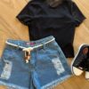Blusa Cropped Infantil + Blusa de Tule Preto Fernanda Ramos Kids